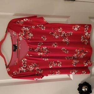 Women's 0X red cherry blossom blouse